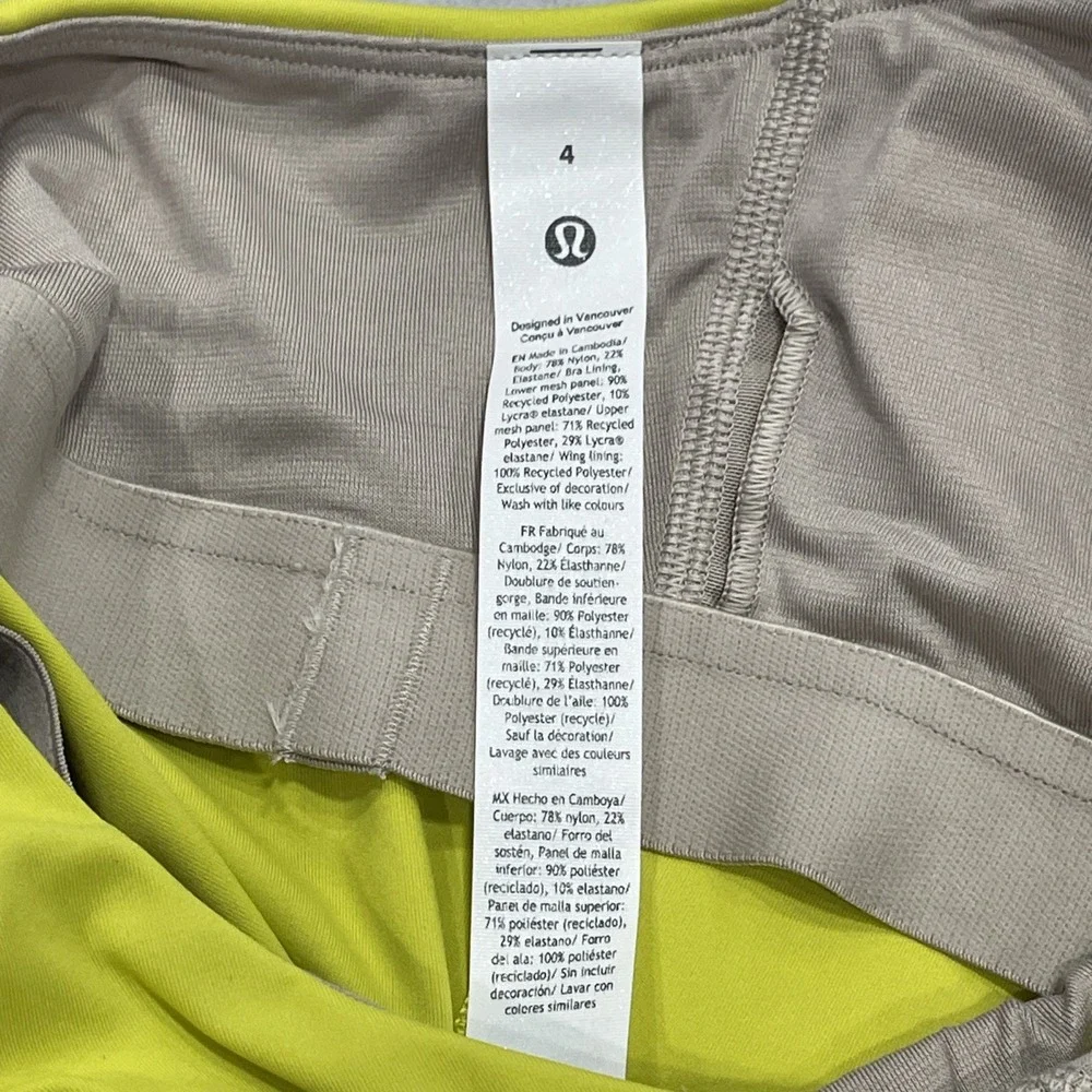 Lululemon Lightweight Tennis Tank, Yellow Serpentine Built In Bra B/C Cup Size 4
